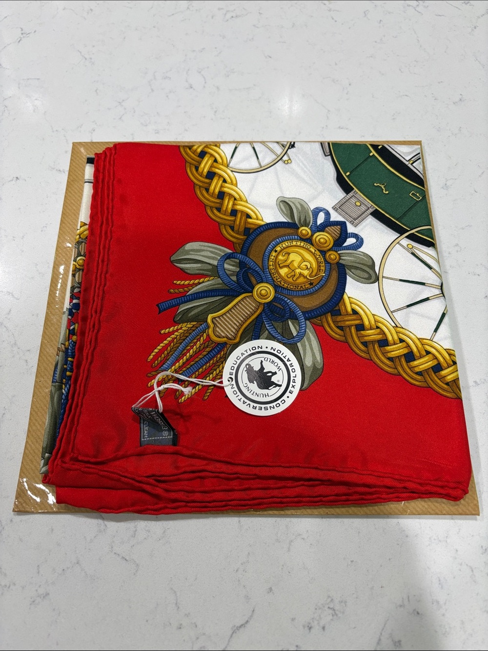 Hunting World Luxury Red Silk-Feel Decorative Scarf with Nautical Crest